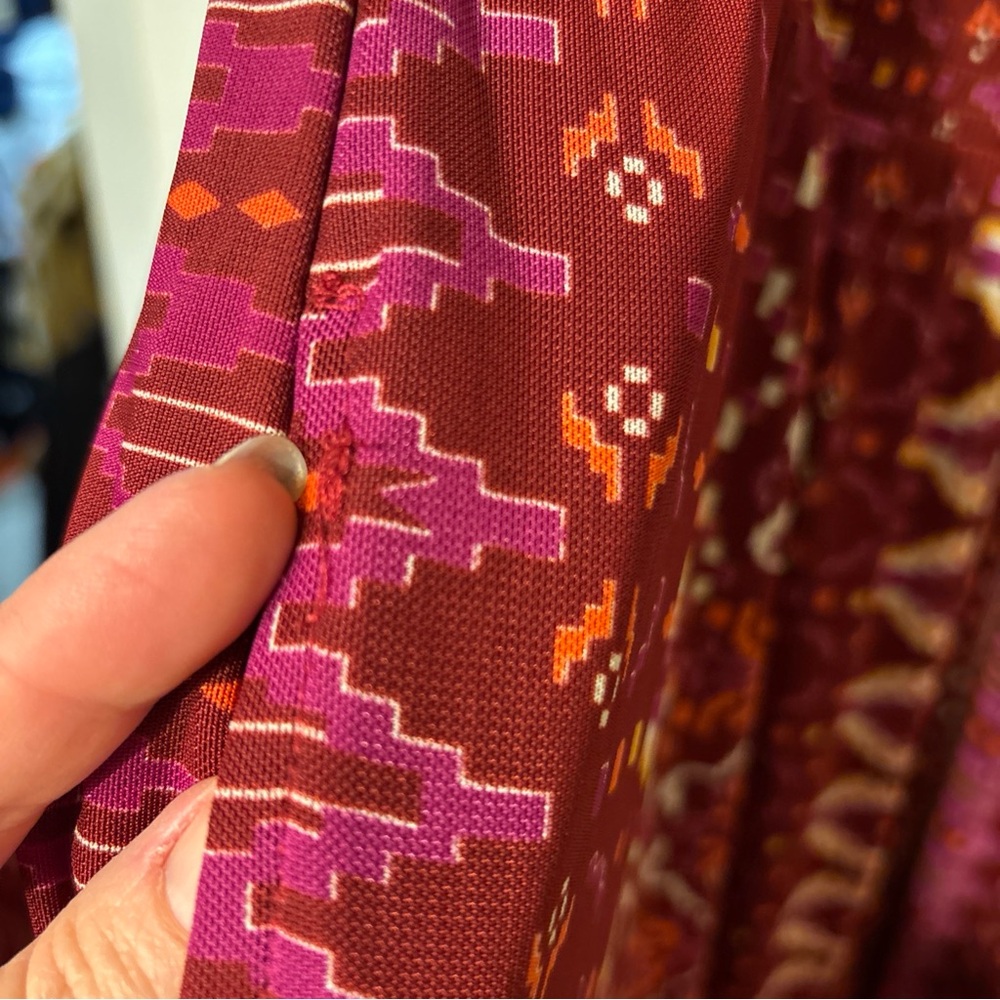 Knox Rose boho long sleeve dress deep hibiscus red Aztec hippie festival pockets - Picture 4 of 10